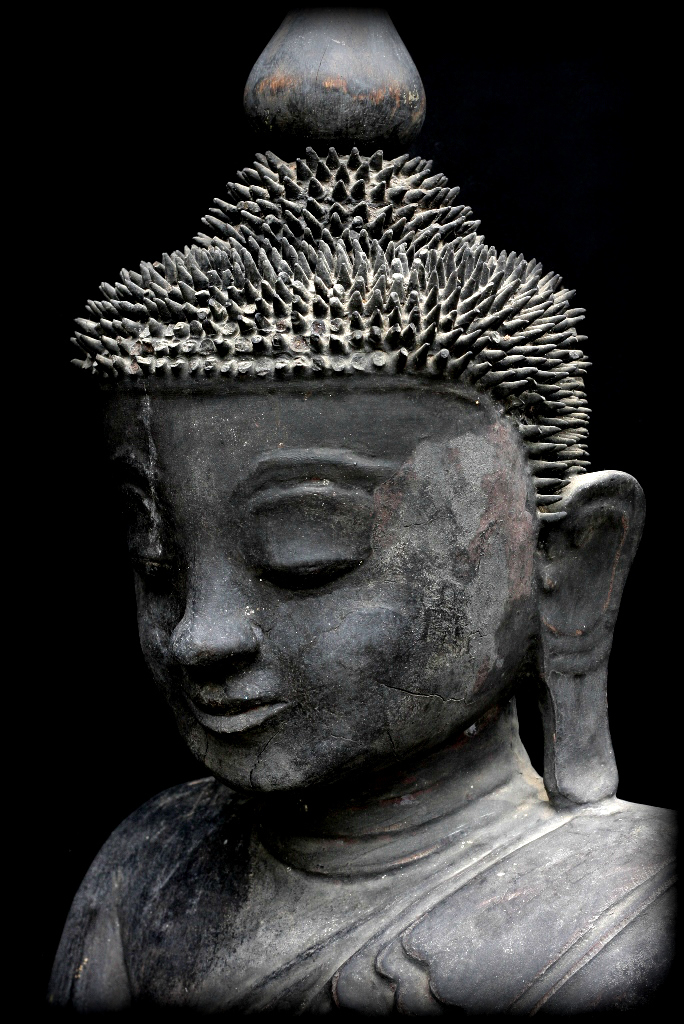 Extremely Rare 18C Wood Sitting Shan Buddha #A102